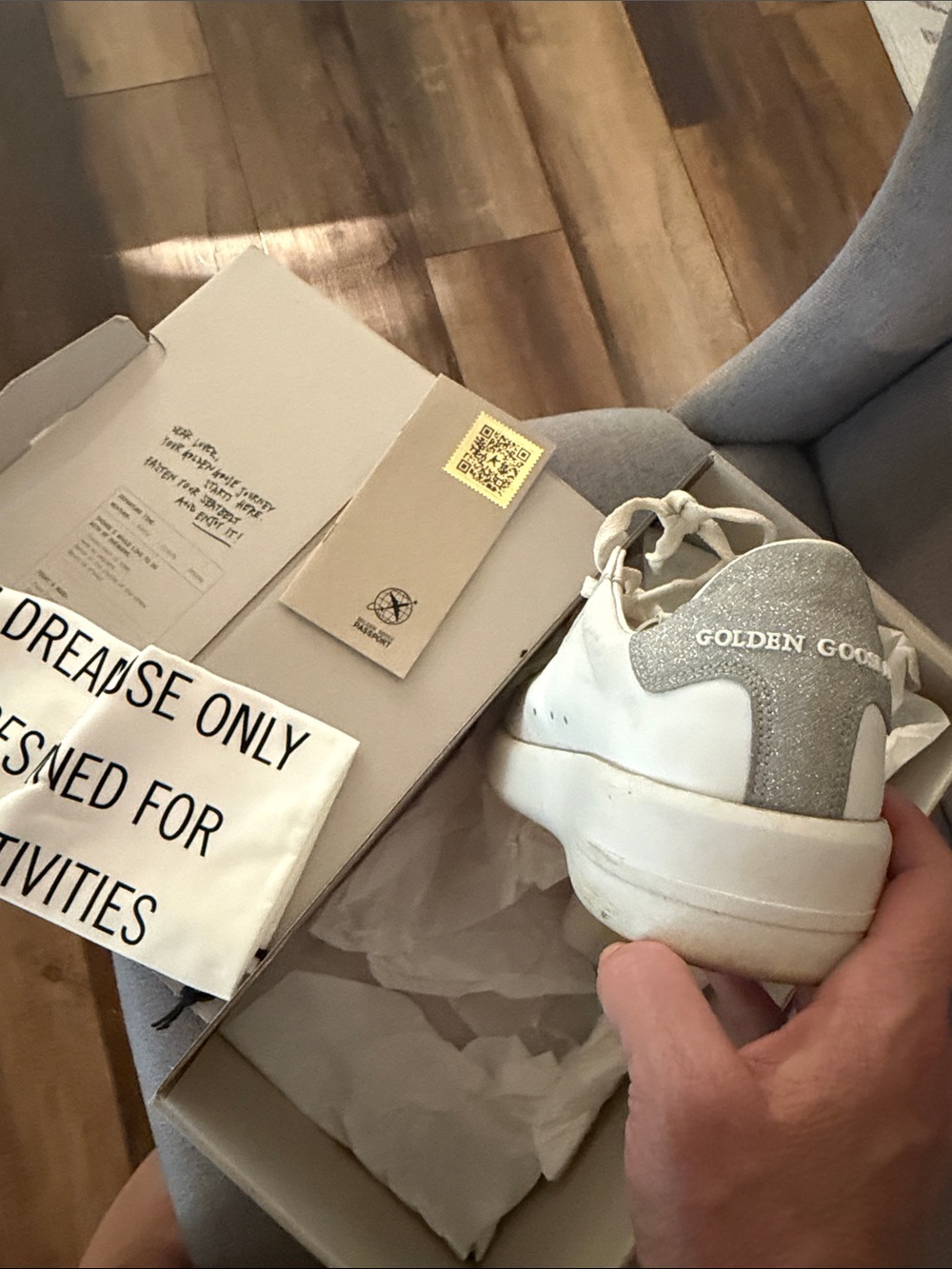 Golden Goose White Low-Top Sneaker with Silver Glitter Heel Tab - Picture 3 of 6
